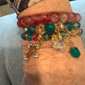 Elegant Beaded Bracelet Set with Cross Charm